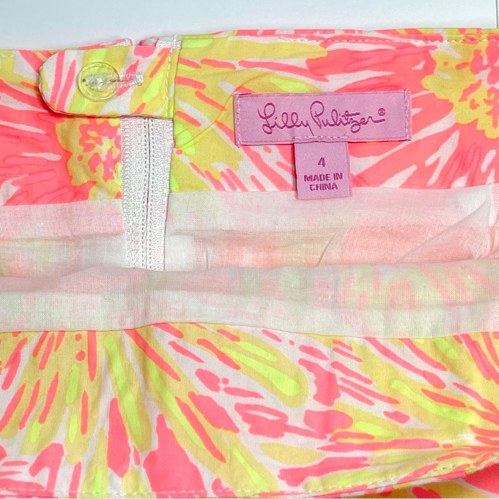 LILLY PULITZER Corrie Skirt Pink Yellow Floral White Crochet Trim Pockets Sz 4 - Picture 4 of 9